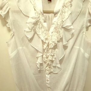 Ivory/white ruffle front top